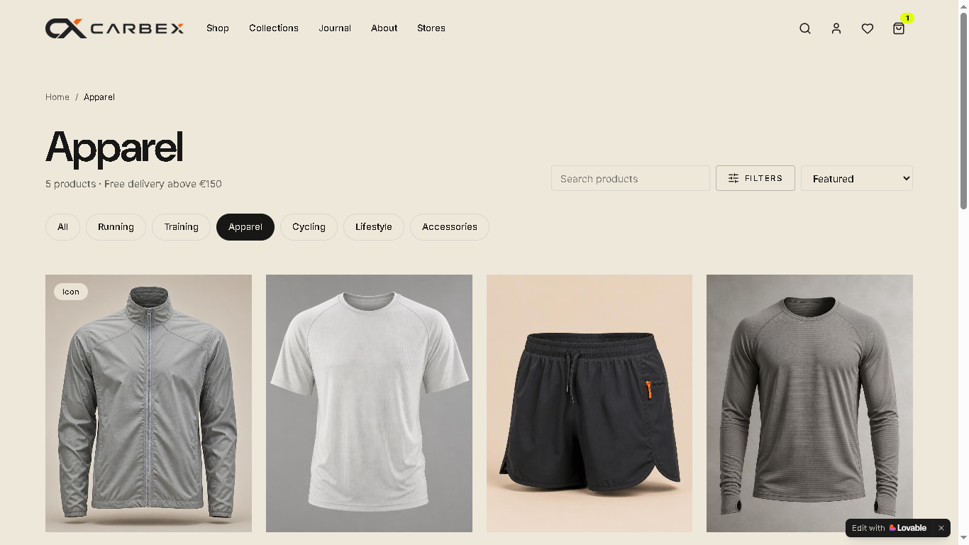 CARBEX Shop — product discovery screen